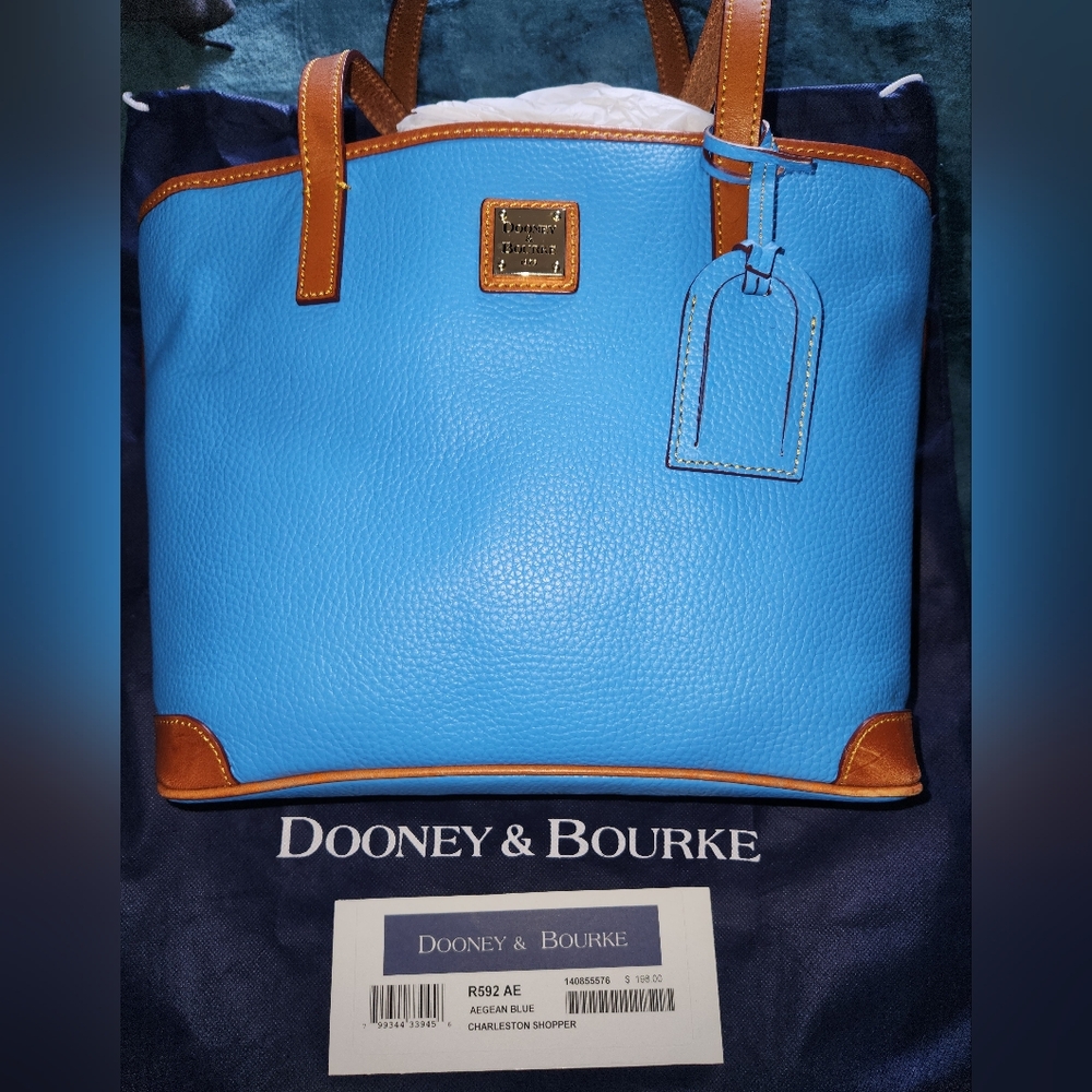 Dooney & Bourke Sky Blue and Tan Leather Tote